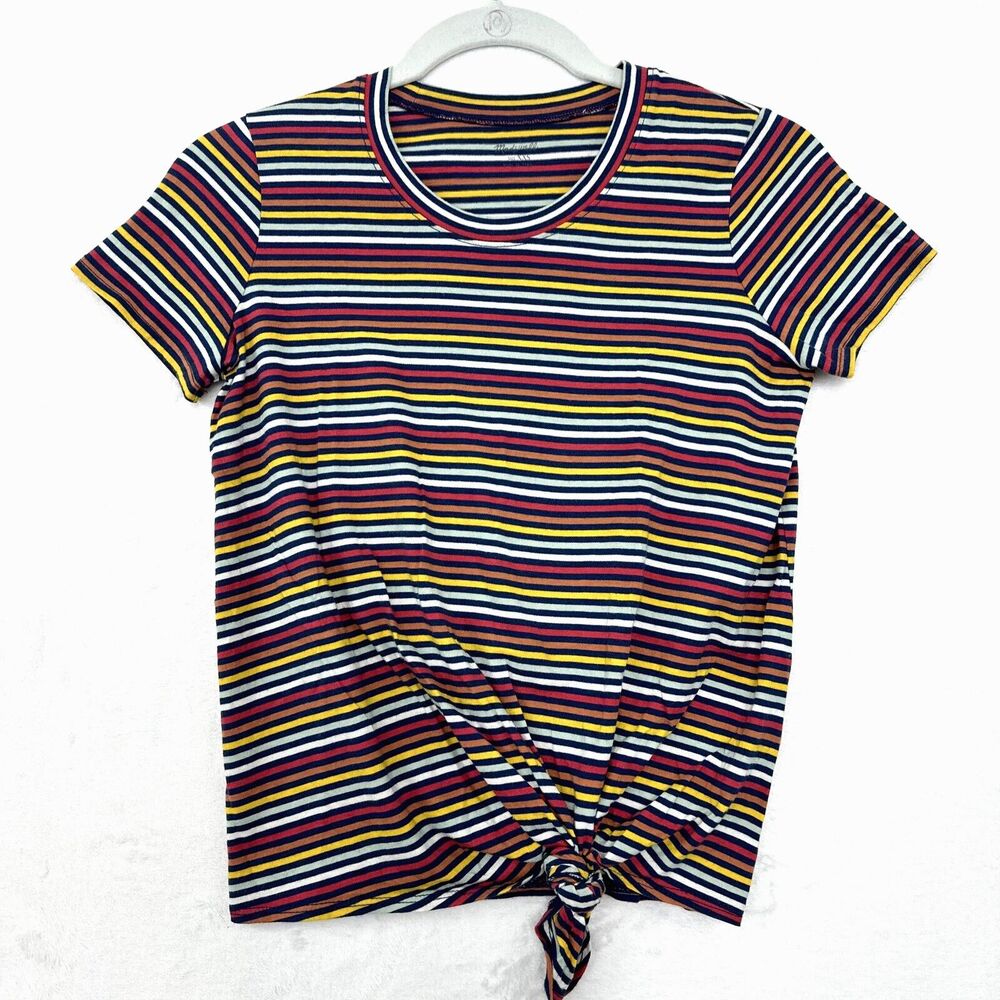 Madewell Whisper Cotton Knot-Front Tee Womens XXS Rainbow Stripe 100% Cotton